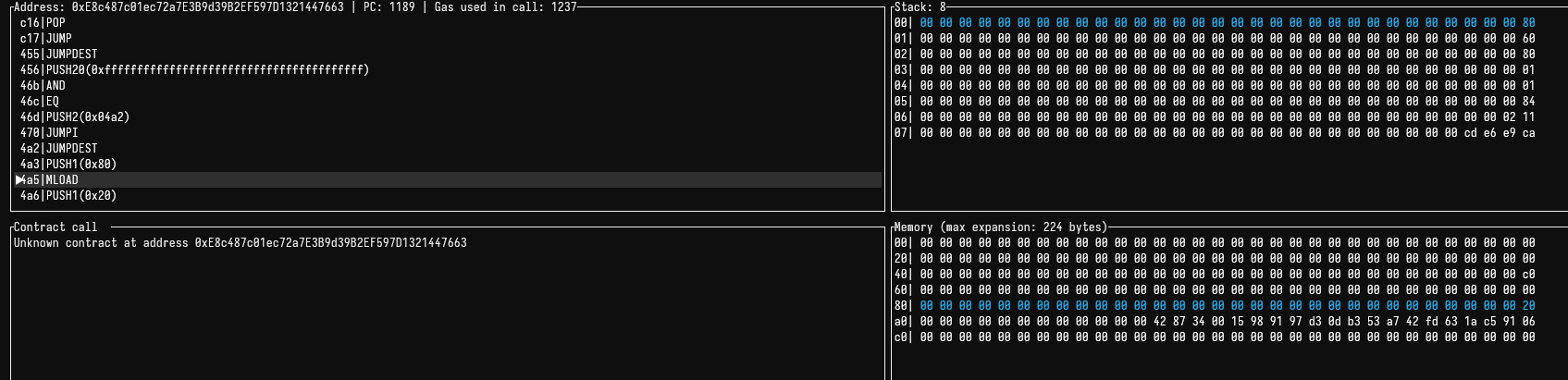 Freezable debugger showing free memory pointer