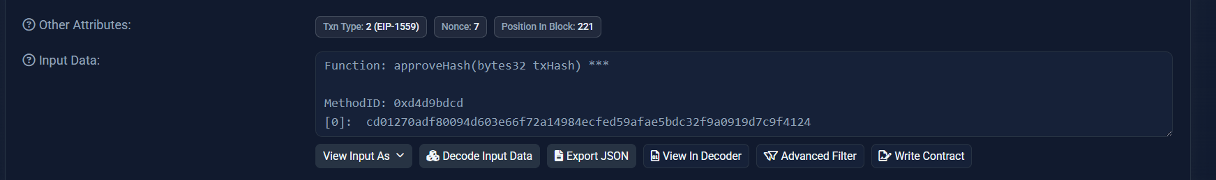 approveHash transaction input